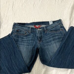 Lucky brand, green spun, cotton, dungarees, cropped Women's Blue Jeans